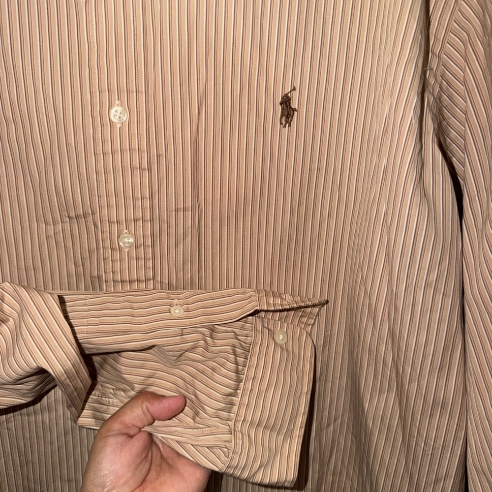 Ralph Lauren Mens XXL Classic Fit Striped Button Down Shirt Taupe Long Sleeve - Picture 3 of 5